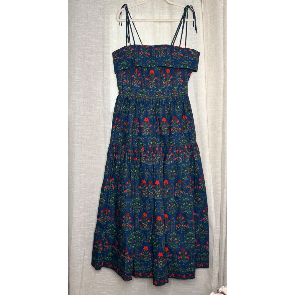 NWT Hunter Bell Dolly Dress Midnight Garden Floral Tiered Midi Blue Womens 12